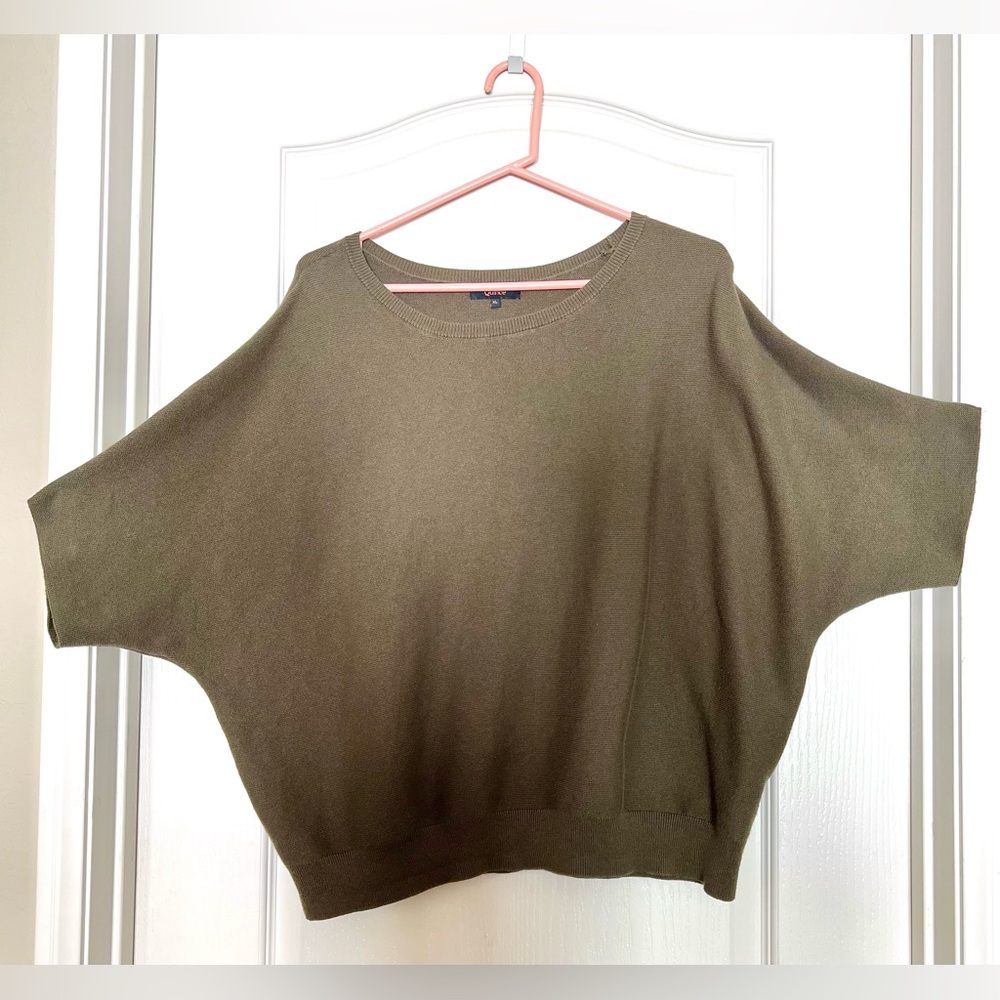 Quince Lightweight Cotton Cashmere Link-Stitch Dolman Sweater XL Olive Green